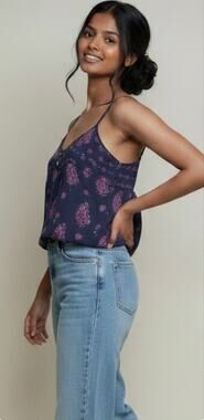 Forever 21 sheer floral print boho camisole top Y2K style Size Small